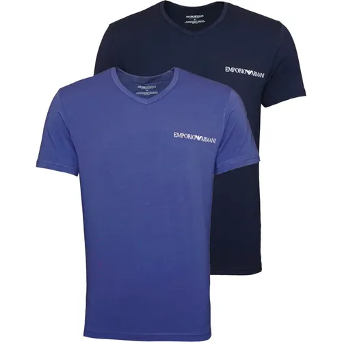 Shirt Basic-T-Shirts mit V-Ausschnitt und Logo-Print in Regular Fit , Herren, Größe: XL - Emporio Armani - Modalova