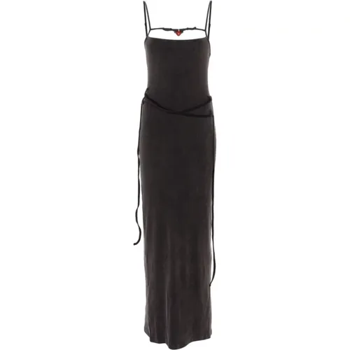 Schwarzes Rippstrick-Kleid mit eckigem Ausschnitt , Damen, Größe: XS - Ottolinger - Modalova