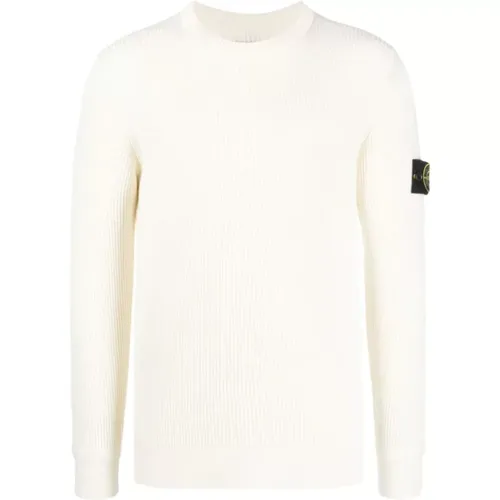 Cremefarbene Pullover mit Girocollo , Herren, Größe: S - Stone Island - Modalova