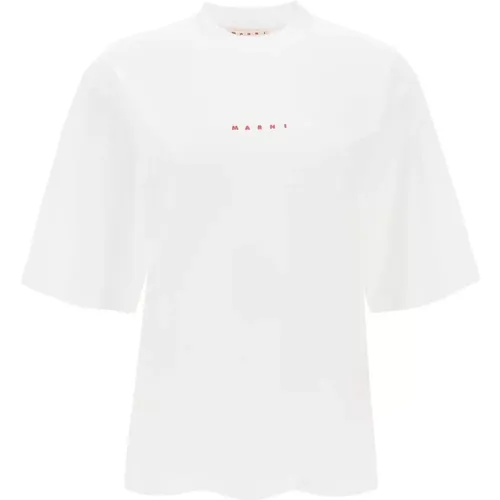 Organisches Baumwoll T-Shirt mit Logo-Druck , Damen, Größe: 2XS - Marni - Modalova
