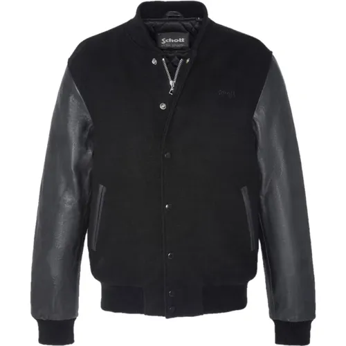 Varsity Jacke Rindsleder Schwarz , Herren, Größe: L - Schott NYC - Modalova