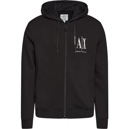 Schwarze Sweatjacke mit Kapuze und Reißverschluss , Herren, Größe: M - Armani Exchange - Modalova