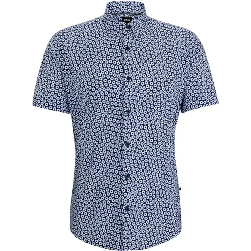 Slim Fit Printed Jersey Short Sleeve Shirt , male, Sizes: L, M, 2XL, XL - Hugo Boss - Modalova