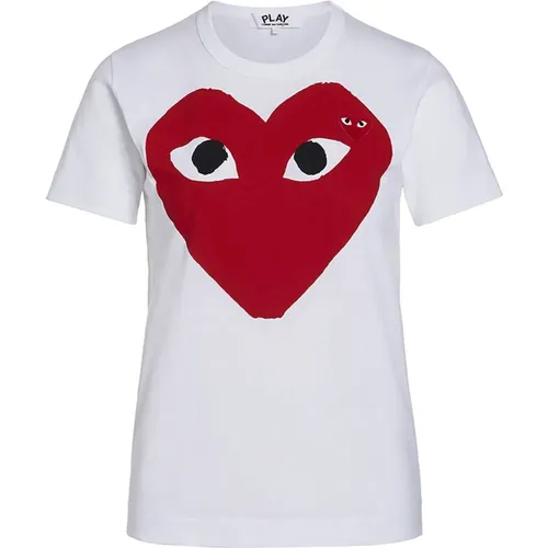 Weißes T-Shirt mit rotem Herz - Comme des Garçons Play - Modalova