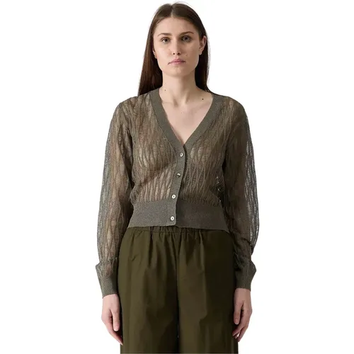 Olive Lurex Cardigan , female, Sizes: M, S - Federica Tosi - Modalova