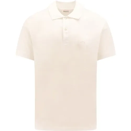 Weißes T-Shirt aus Bio-Baumwolle mit Logo-Stickerei , Herren, Größe: L - alexander mcqueen - Modalova