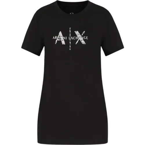 Basic T-Shirt , Damen, Größe: S - Armani Exchange - Modalova