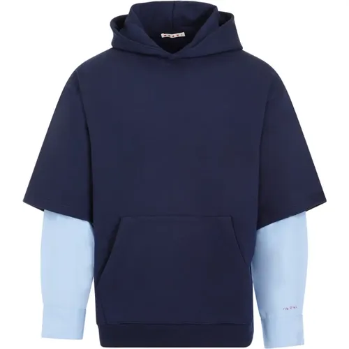 Blaue Baumwoll-Sweatshirt mit Kapuze , Herren, Größe: XL - Marni - Modalova