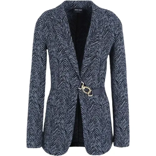 Blaue Chevron Jacquard Jacke - Giorgio Armani - Modalova