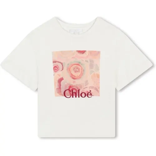 Weiße T-Shirt mit Logo-Druck - Chloé - Modalova