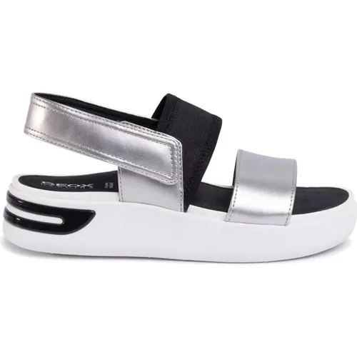 Silver black casual open sandals , Damen, Größe: 37 EU - Geox - Modalova