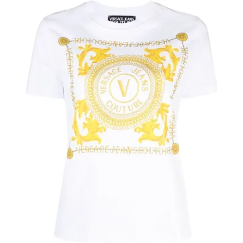 Weißes T-Shirt und Polo für Frauen , Damen, Größe: M - Versace Jeans Couture - Modalova