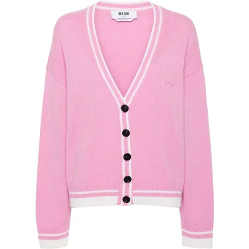 Rosa Woll-Kaschmir Pullover mit Gestreiftem Saum - MSGM - Modalova