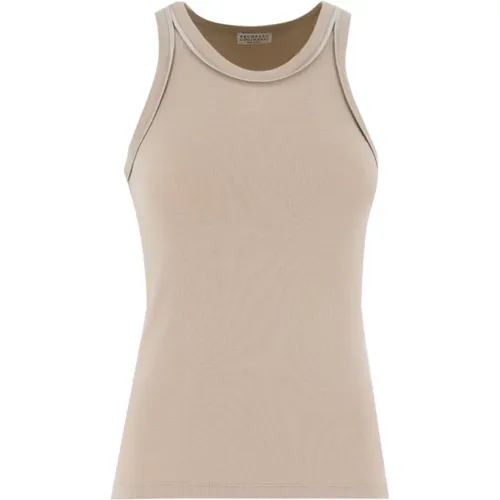 Versatile Cotton Jersey Top with Silk Satin Details , female, Sizes: L - BRUNELLO CUCINELLI - Modalova