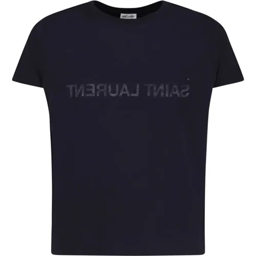 Navy Logo Print T-shirt , Herren, Größe: M - Saint Laurent - Modalova
