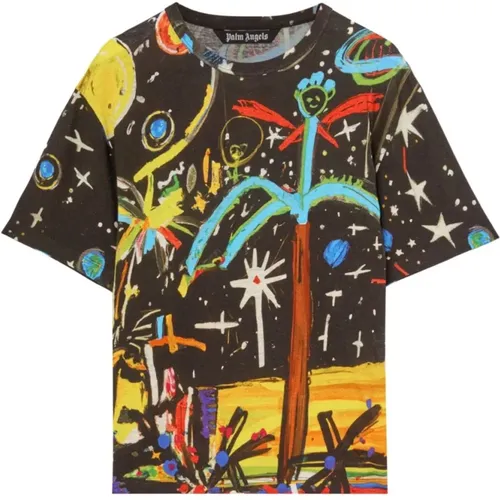 Starry Night Black Multi T-Shirt , male, Sizes: M, L, S - Palm Angels - Modalova