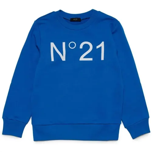 Blaue Baumwollpullover mit Logodruck,Logo Crew-neck Sweatshirt - N21 - Modalova