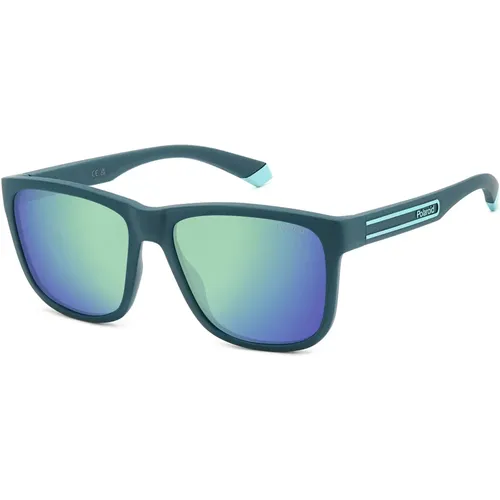 Matte Teal/Green Mirror Sunglasses , male, Sizes: 57 MM - Polaroid - Modalova