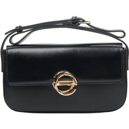 Damen Kleine Schwarze Lederhandtasche mit Goldener Hardware Er00113754 , Damen, Größe: ONE Size - Estro - Modalova