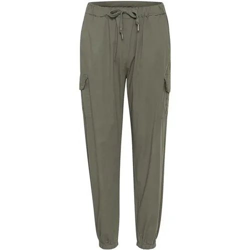 Grey Khaki Elastic Waist Pants , female, Sizes: S, M, L, XL - Cream - Modalova