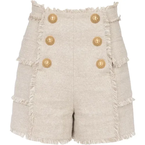 Shorts aus Leinen mit Fransen - Balmain - Modalova