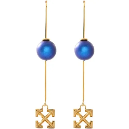 Pearl Arrow Logo Earrings Gold/Blue , female, Sizes: ONE SIZE - Off White - Modalova