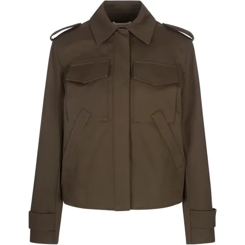 Khaki Cotton Gabardine Short Jacket , female, Sizes: XS - alexander mcqueen - Modalova