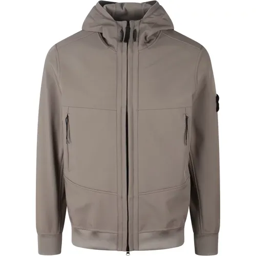 Winddichte Kapuzenjacke mit Softshell-Technologie,Wasserabweisende Kapuzenjacke,Compass Logo Jacke Schwarz Kapuze - Stone Island - Modalova