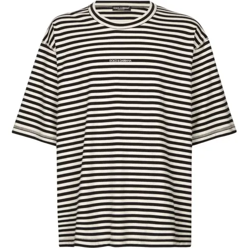 Striped T-shirt with Logo , male, Sizes: S - Dolce & Gabbana - Modalova