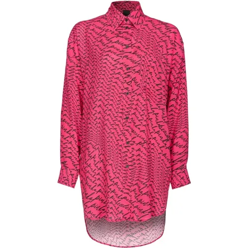 Long shirt with fluid logo print , female, Sizes: 3XS, 2XS - pinko - Modalova