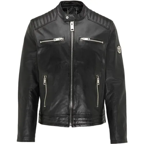 Men`s Leather Jacket with Back Print Cofini , male, Sizes: XS, 3XL, XL, M, S - carlo colucci - Modalova