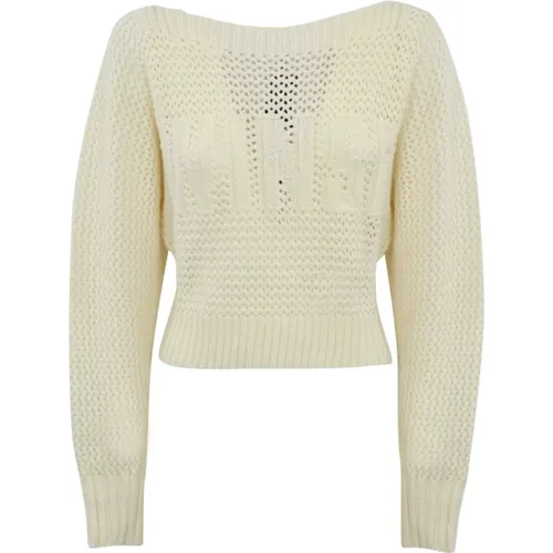 Woll-Bootneck-Pullover,Logo-Muster Crop Weiß Wollpullover - Twinset - Modalova