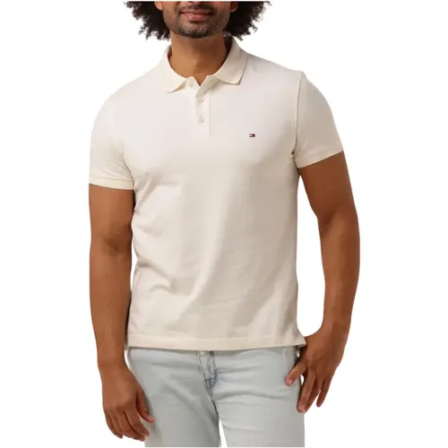 Herren Polo T-Shirts Slim Fit Polo,Braunes Slim Fit Polo mit Mouline-Streifen,Slim Fit Polo Shirt - Tommy Hilfiger - Modalova