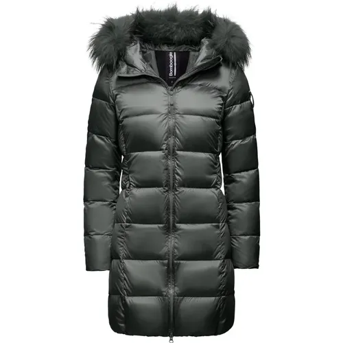 Bright Nylon Hooded Fur Puffer Jacket , female, Sizes: 2XL, XS, XL, S, M, L - BomBoogie - Modalova