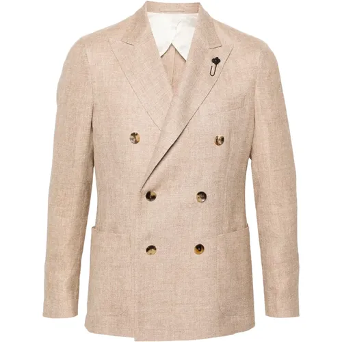 Double-breasted linen/wool jacket , male, Sizes: 2XL, L, M - Lardini - Modalova
