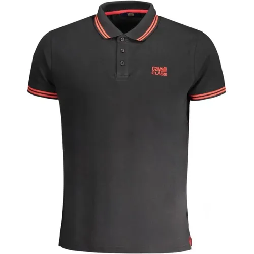 Schwarzes Baumwoll-Poloshirt mit Stickerei , Herren, Größe: L - Cavalli Class - Modalova