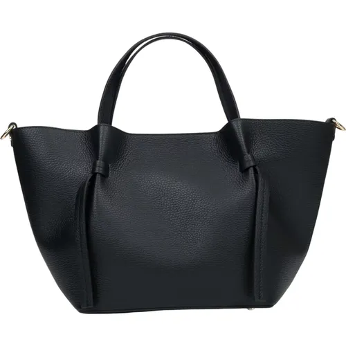 Schwarze Bootförmige Handtasche für Damen aus Premium Italienischem Echtem Leder , Damen, Größe: ONE Size - Estro - Modalova