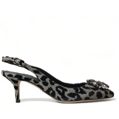 Kristall Leopard Slingback Pumps , Damen, Größe: 37 EU - Dolce & Gabbana - Modalova