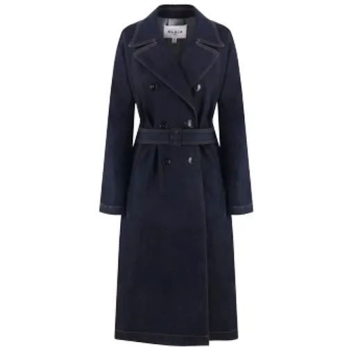 Double-breasted Denim Coat with Structured Shoulders and Zip-up Cuffs , female, Sizes: M, S - Alaïa - Modalova