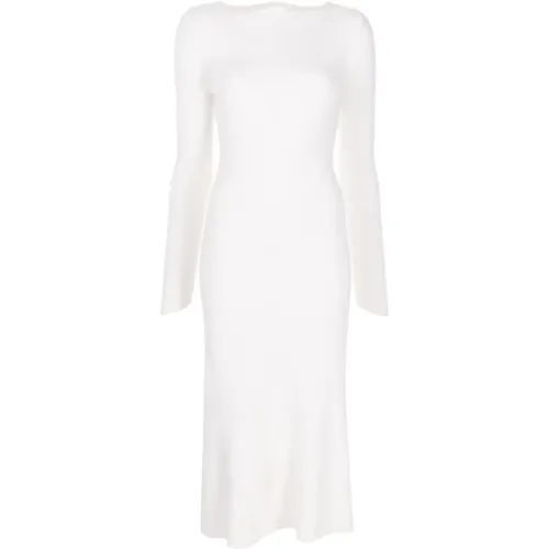 Off- Ribbed-Knit Long-Sleeve Dress , female, Sizes: M - Victoria Beckham - Modalova