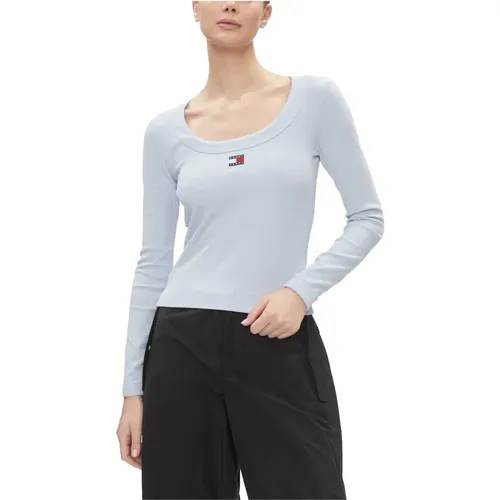 Slim Badge Rib Long Sleeve T-Shirt , female, Sizes: XS, S, M - Tommy Jeans - Modalova