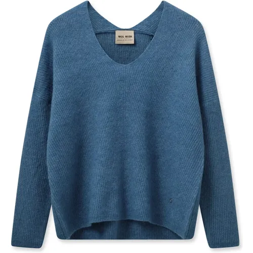 Soft V-Neck Knit Strik Bluesteel , female, Sizes: XS - MOS MOSH - Modalova