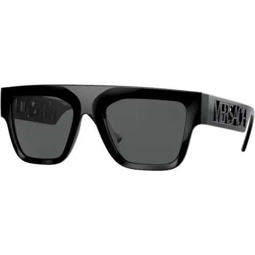 Stylische Sonnenbrille GB1/87,Stilvolle Schwarze Sonnenbrille mit Dunkelgrauen Gläsern - Versace - Modalova