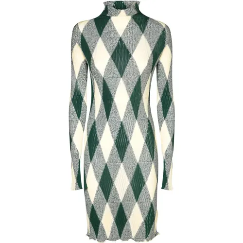 Green Silk Dress Diamond Print , female, Sizes: M, S - Burberry - Modalova