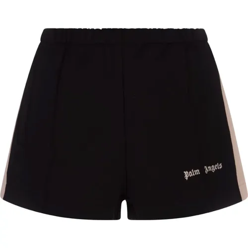 Schwarze Sportshorts mit Logobändern - Palm Angels - Modalova