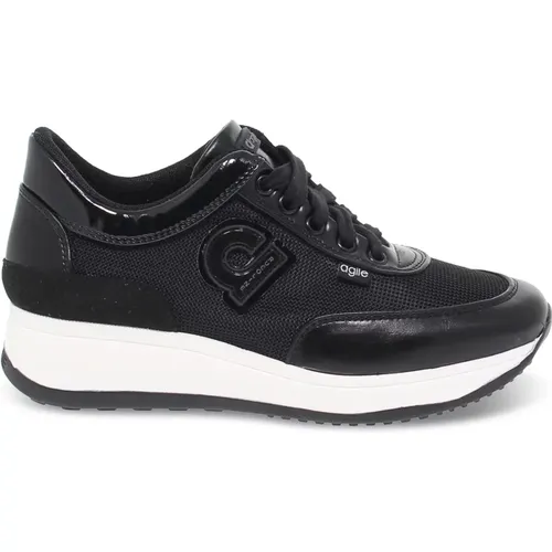Schwarze Leder- und Stoff-Sneakers für Frauen , Damen, Größe: 38 EU - Rucoline - Modalova
