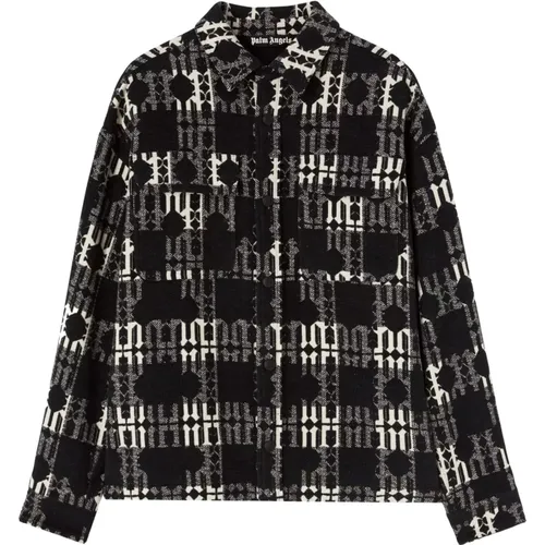 Monogram Checked Overshirt Jacket , male, Sizes: L, M, S - Palm Angels - Modalova