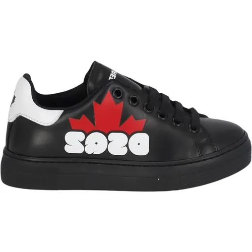 Schwarze Lederschuhe Kinder Rotes Logo - Dsquared2 - Modalova