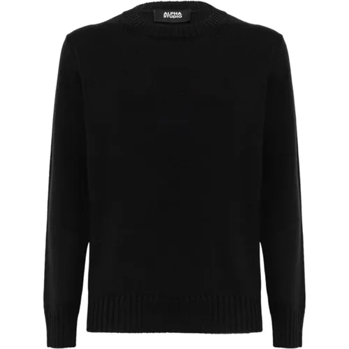 Merinowolle Rundhals Pullover , Herren, Größe: M - Alpha Studio - Modalova