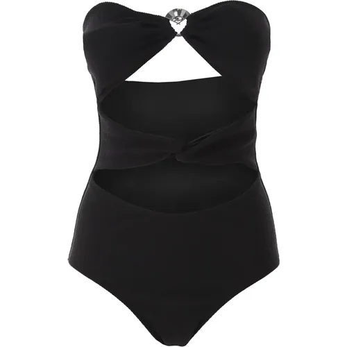 Streifenloser Badeanzug mit Fächeranhänger , Damen, Größe: L - Karl Lagerfeld - Modalova